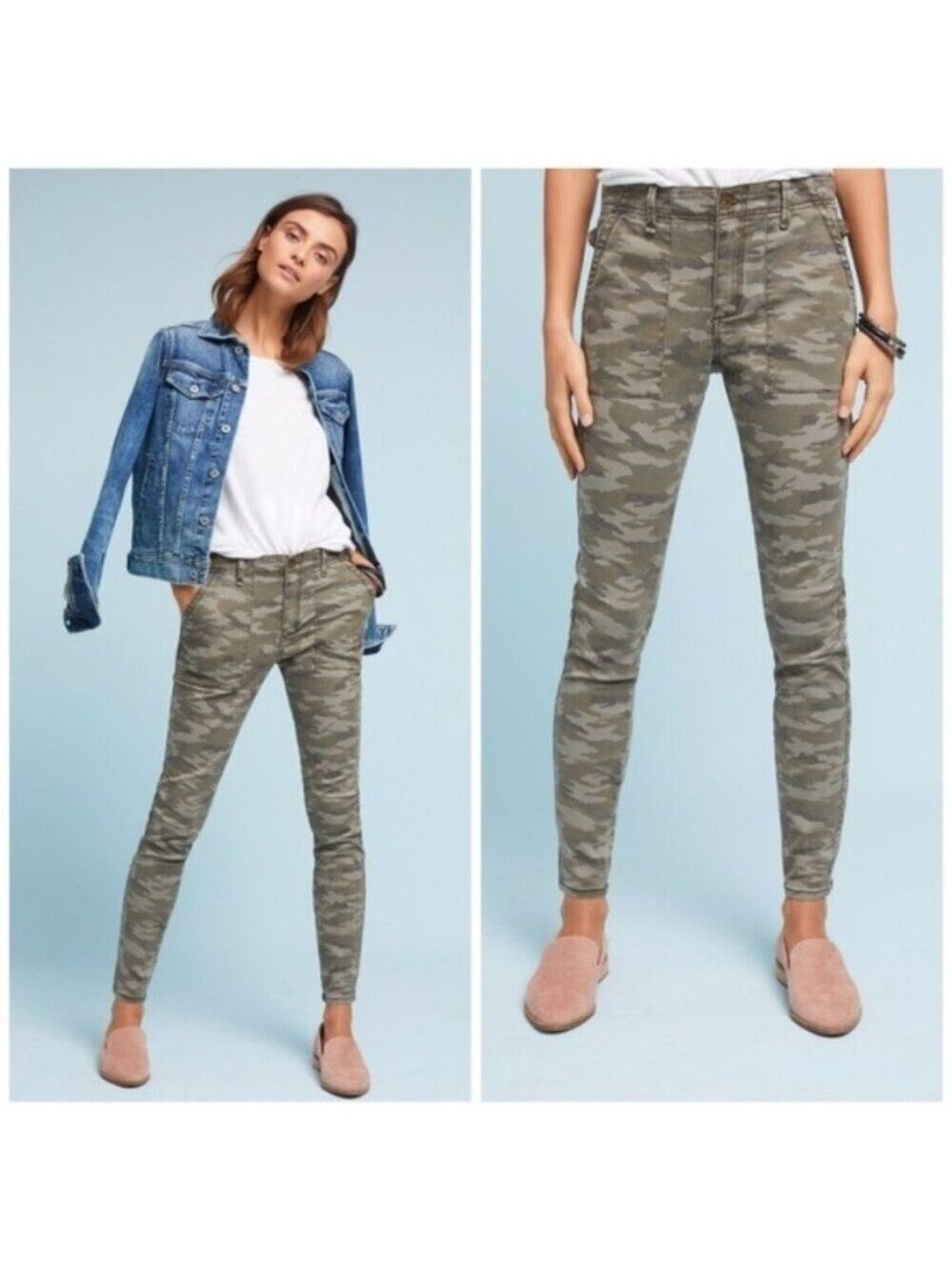 Anthro Hei Hei Camo Utility Pants Skinny Mid Rise 29 Casual Weekend Coastal Chic